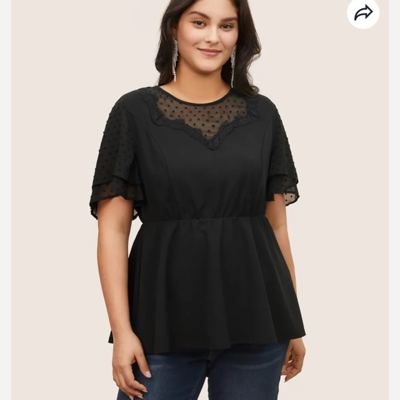 BloomChic Plus Size XL Solid Chiffon Crochet Lace Mesh Blouse us14-16 - Picture 1 of 5